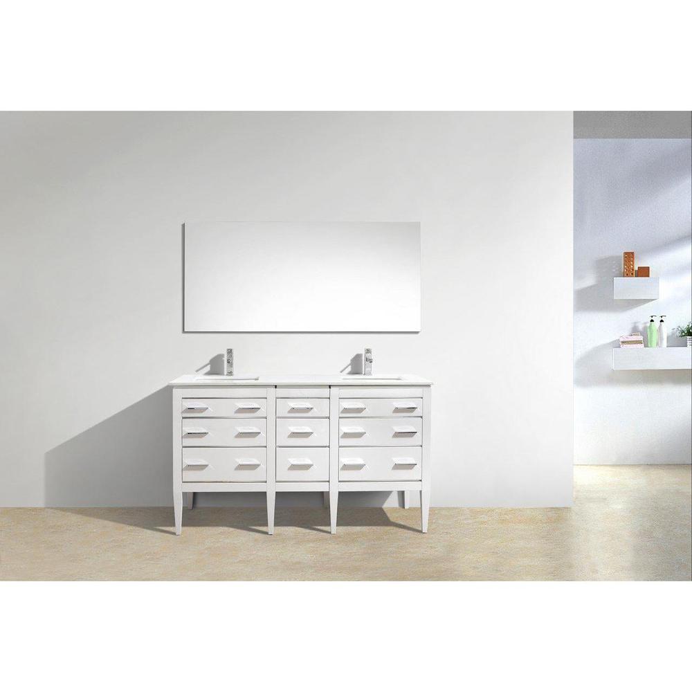 KubeBath Eiffel 60 in. Double Sink Vanity with Quartz Counter Top and White Lacquer Cabinets 