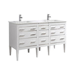 KubeBath Eiffel 60 in. Double Sink Vanity with Quartz Counter Top and White Lacquer Cabinets 