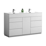 KubeBath Milano 60 in. Double Sink Modern Bathroom Vanity with Color Options High Gloss White