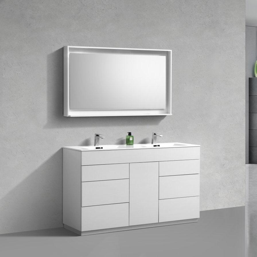 KubeBath Milano 60 in. Double Sink Modern Bathroom Vanity with Color Options 