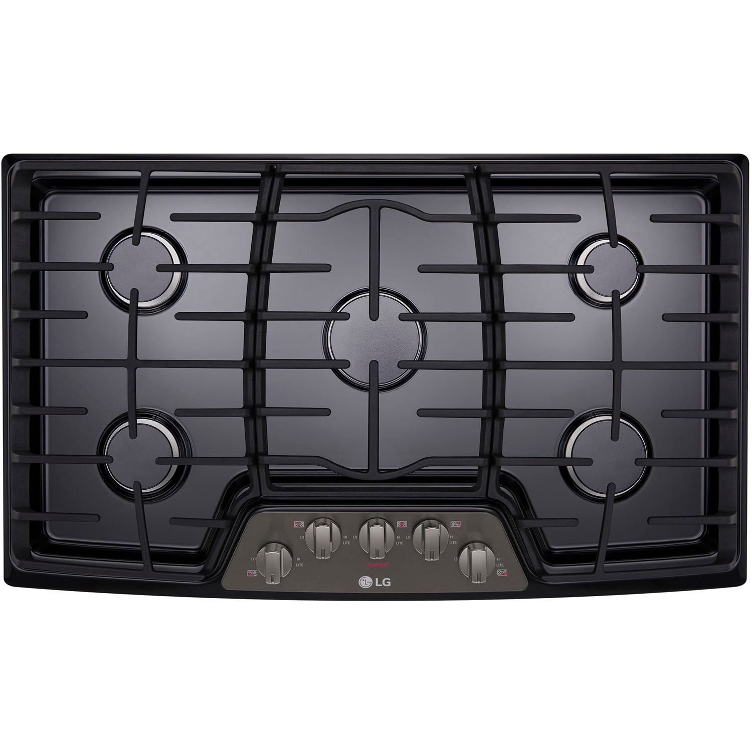 LG 36-In. Gas Cooktop with 17K BTU Center Burner in Black Stainless Steel (LCG3611BD)