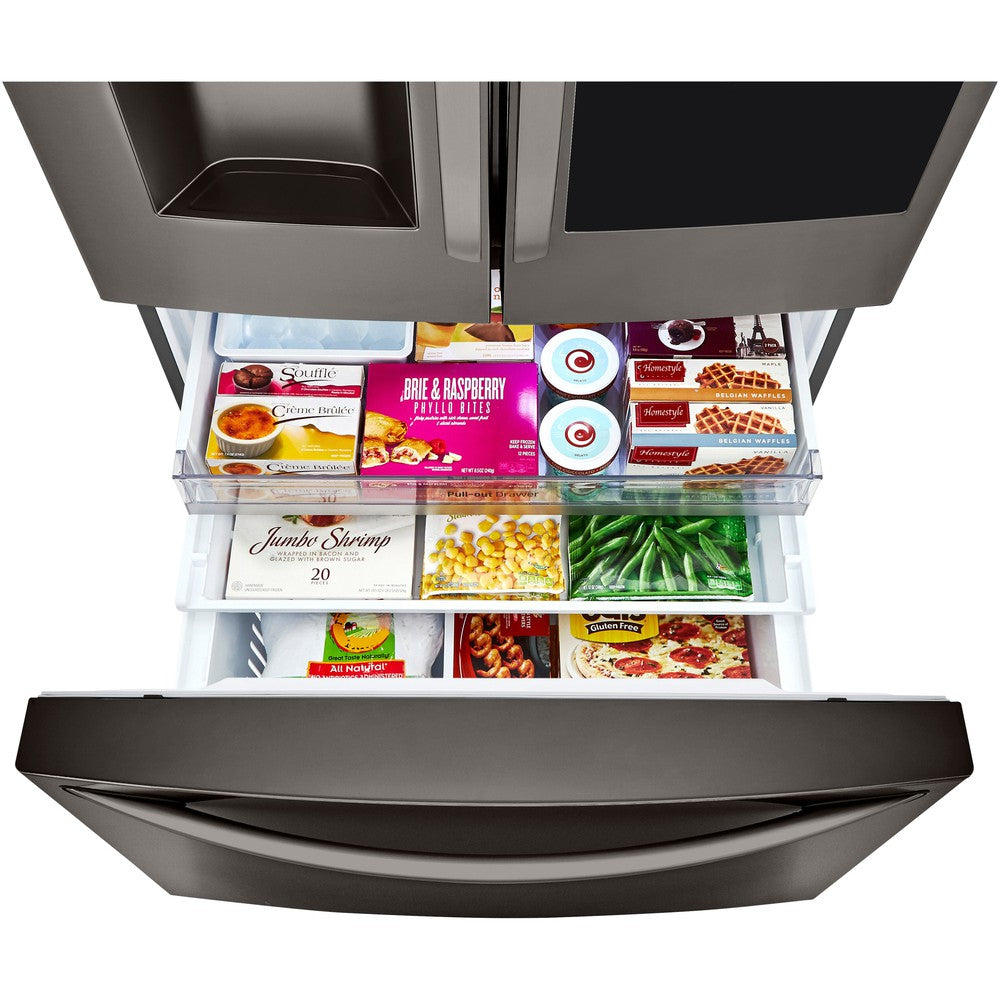 LG 4-Piece Black Stainless Kitchen Appliance Package with Range, French Door Refrigerator, Microwave, and Dishwasher (4KAP-LRLRLDLM6D)