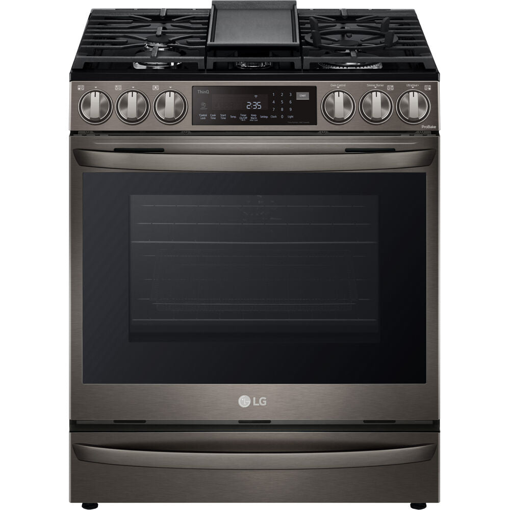 LG 6.3-Cu. Ft. Smart Wi-Fi Enabled ProBake Convection InstaView Gas Slide-in Range with Air Fry, Black Stainless Steel (LSGL6337D)