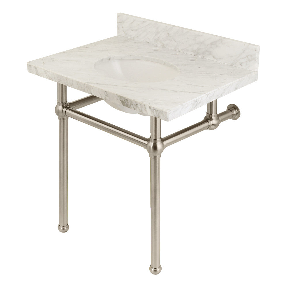 Kingston Brass Templeton 30" x 22" Carrara Marble Vanity Top with Brass Console Legs