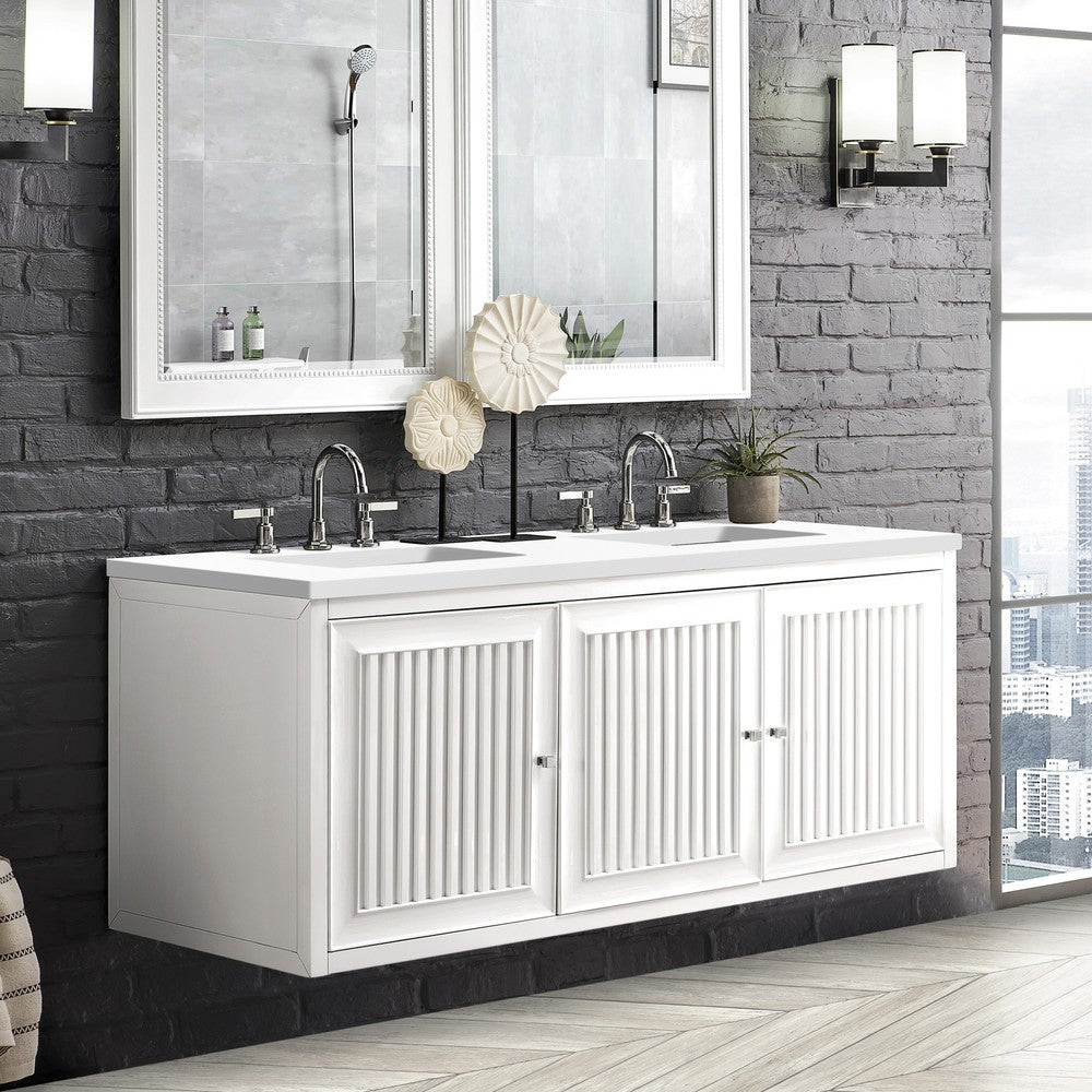 James Martin Vanities Athens Collection 60 in. Double Vanity in Glossy White with Solid Surface Countertop Options