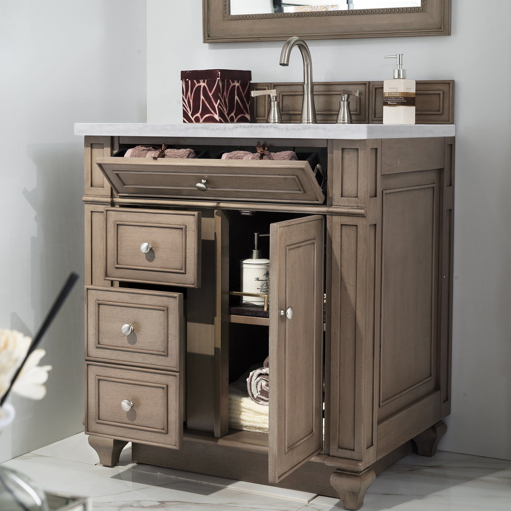 James Martin Vanities Bristol Collection 30 in. Single Vanity in Whitewashed Walnut with Countertop Options