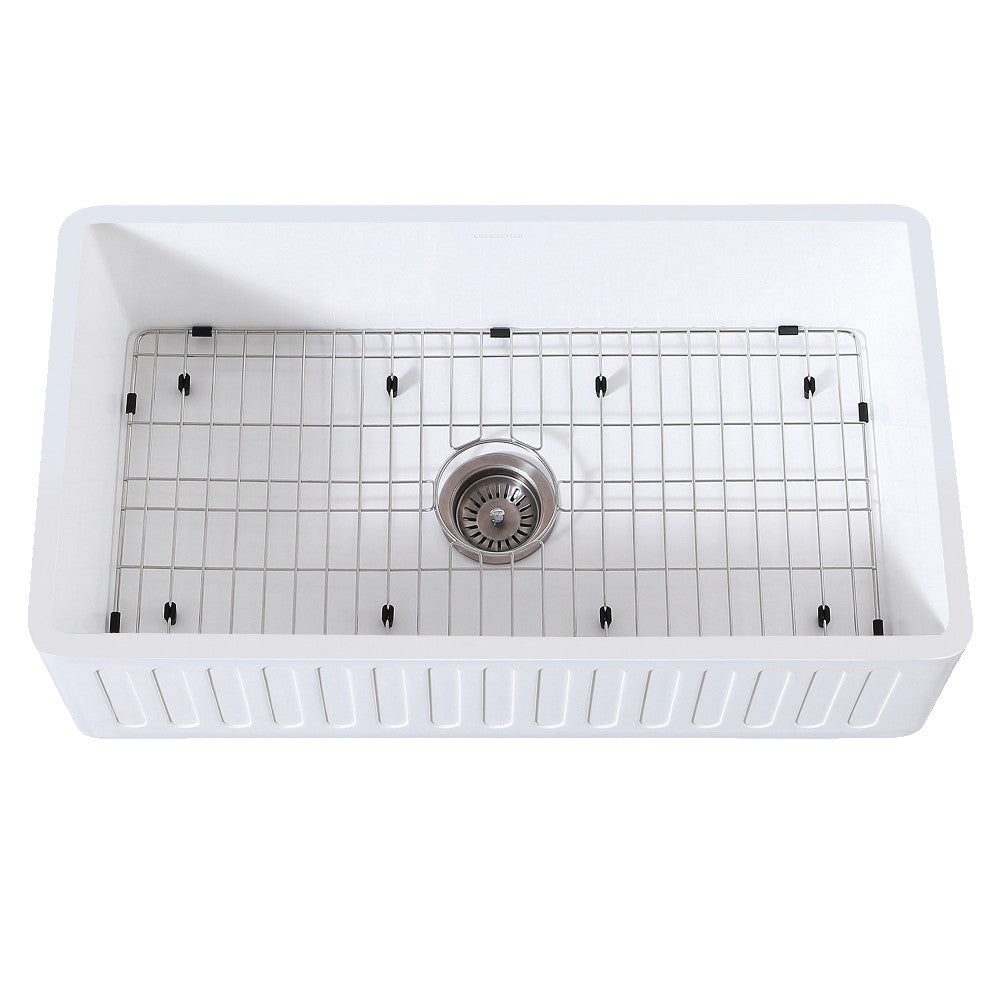 Kingston Brass 33 in. Farmhouse Kitchen Sink with Strainer and Grid, Matte White (KGKFA331810RM)