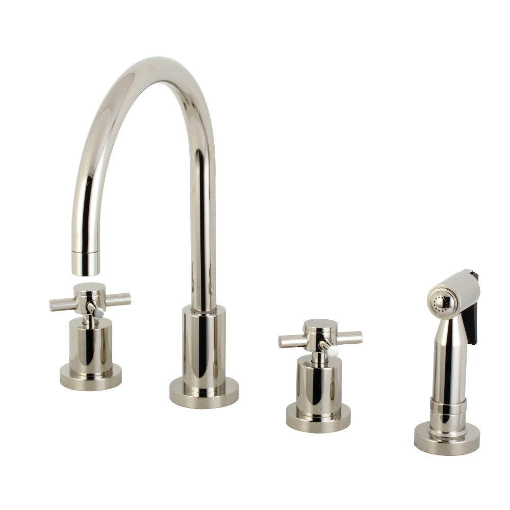 Kingston Brass Concord 8 in. Widespread Kitchen Faucet with Side Sprayer in Polished Nickel