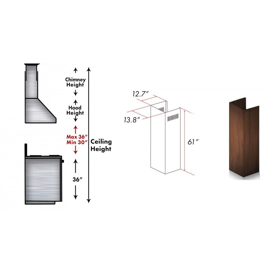 ZLINE 61 in. Wooden Chimney Extension for Ceilings up to 12.5 ft. (329AH-E)