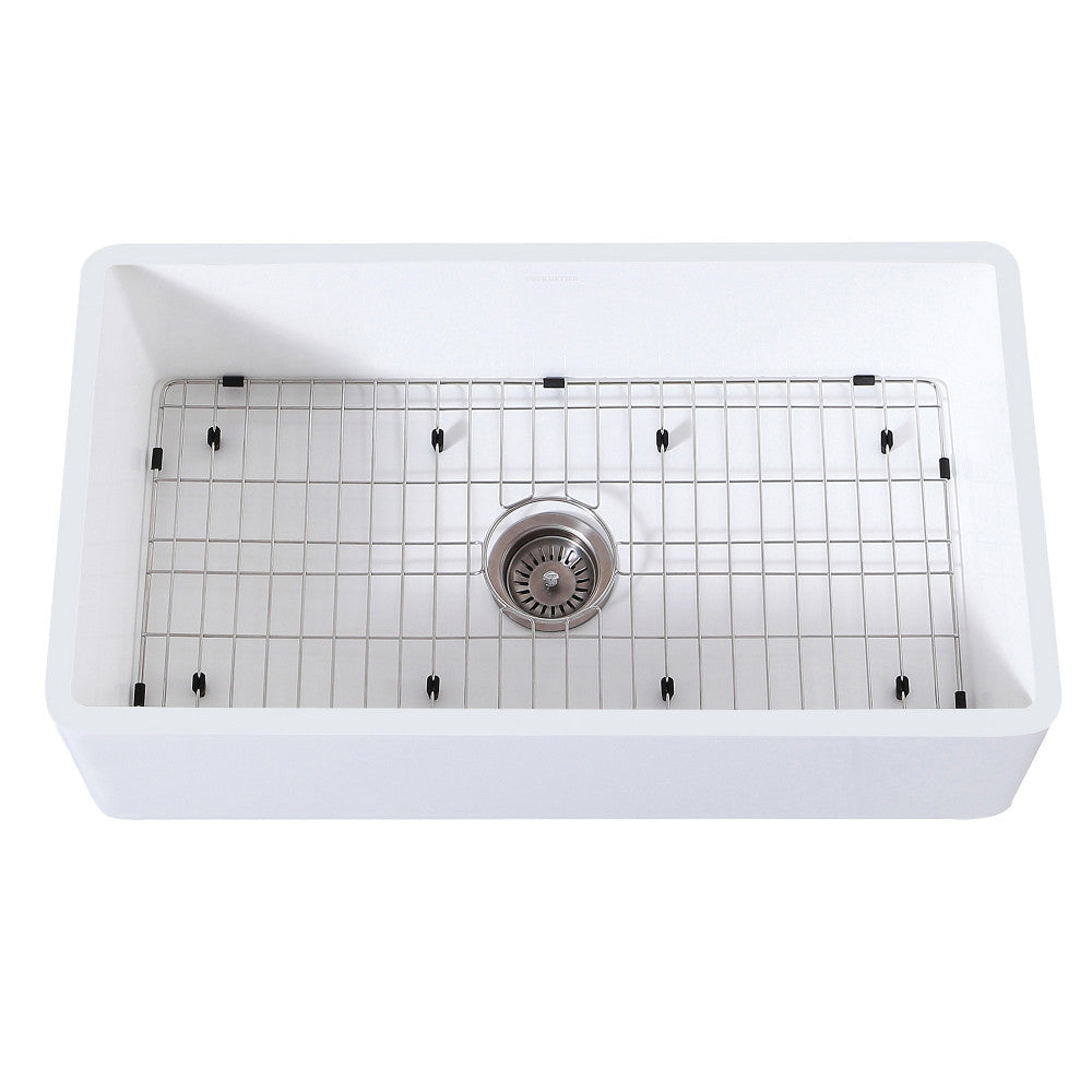 Kingston Brass 36" x 18" Farmhouse Kitchen Sink with Strainer and Grid, Matte White/Brushed