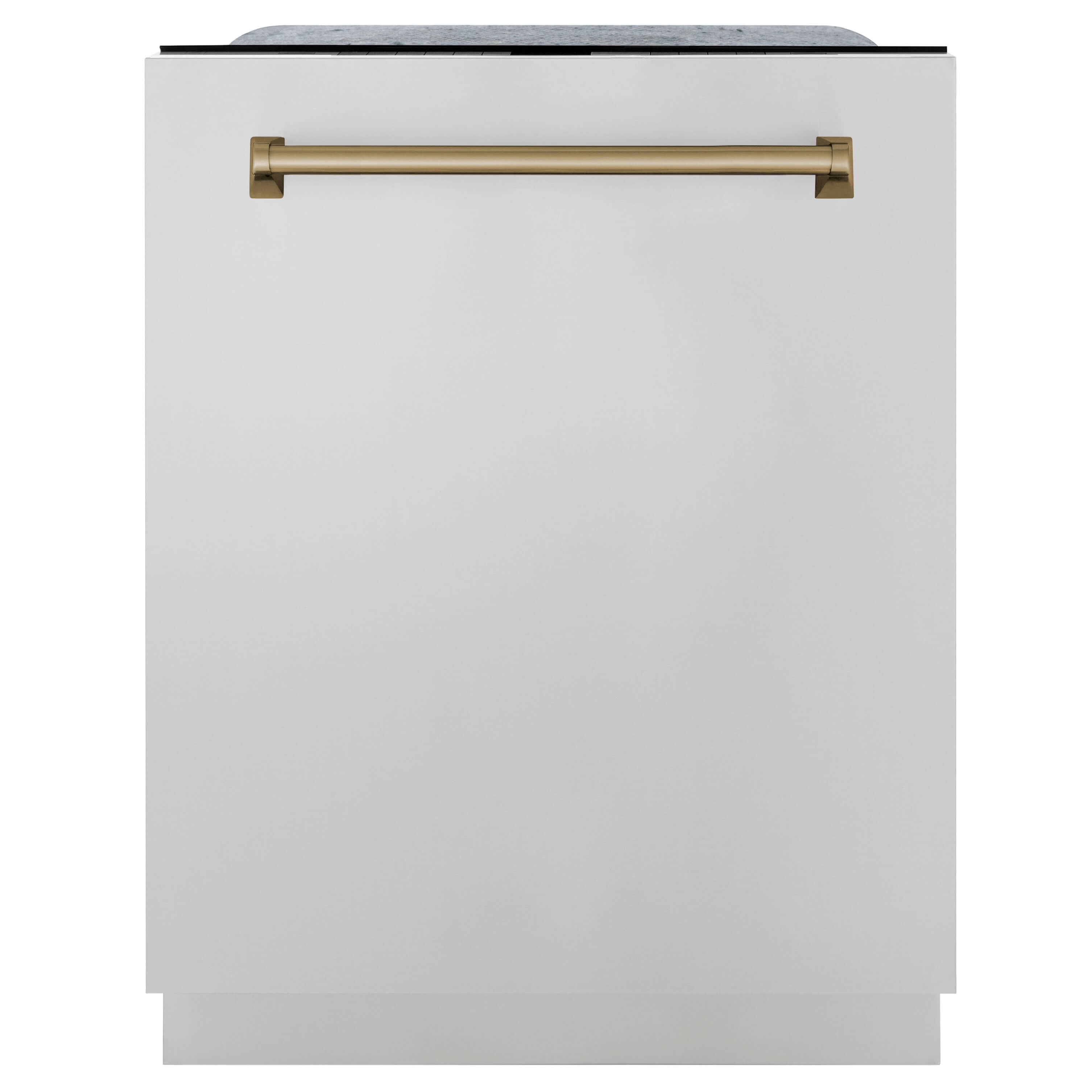 ZLINE Autograph Edition 24 in. Tall Tub Dishwasher with Stainless Steel panel and Champagne Bronze Handle front.