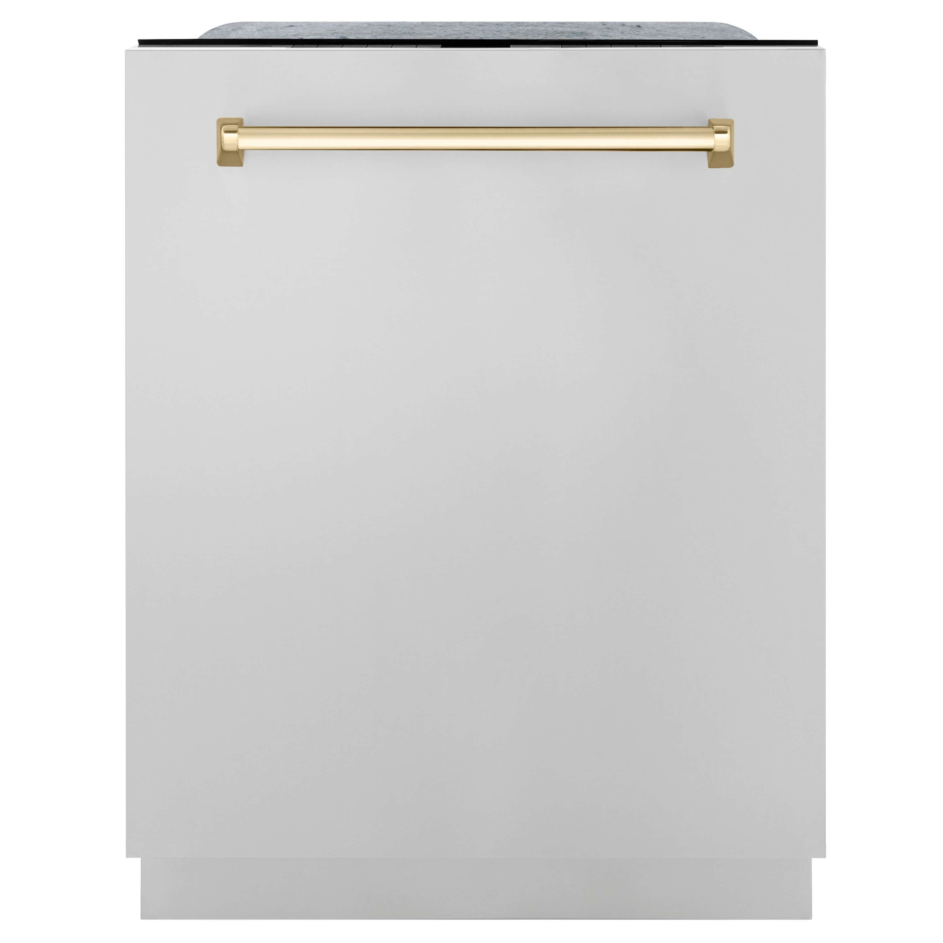 ZLINE Autograph Edition 24 in. Monument Dishwasher with Stainless Steel panel and Gold Handle front.