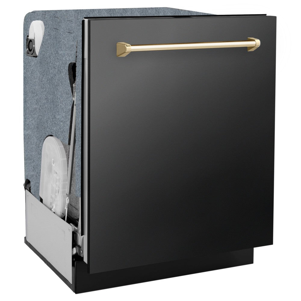 ZLINE Autograph Edition 24 in. Monument Dishwasher in Black Stainless Steel with Gold Handle (DWMTZ-BS-24-G) Side View