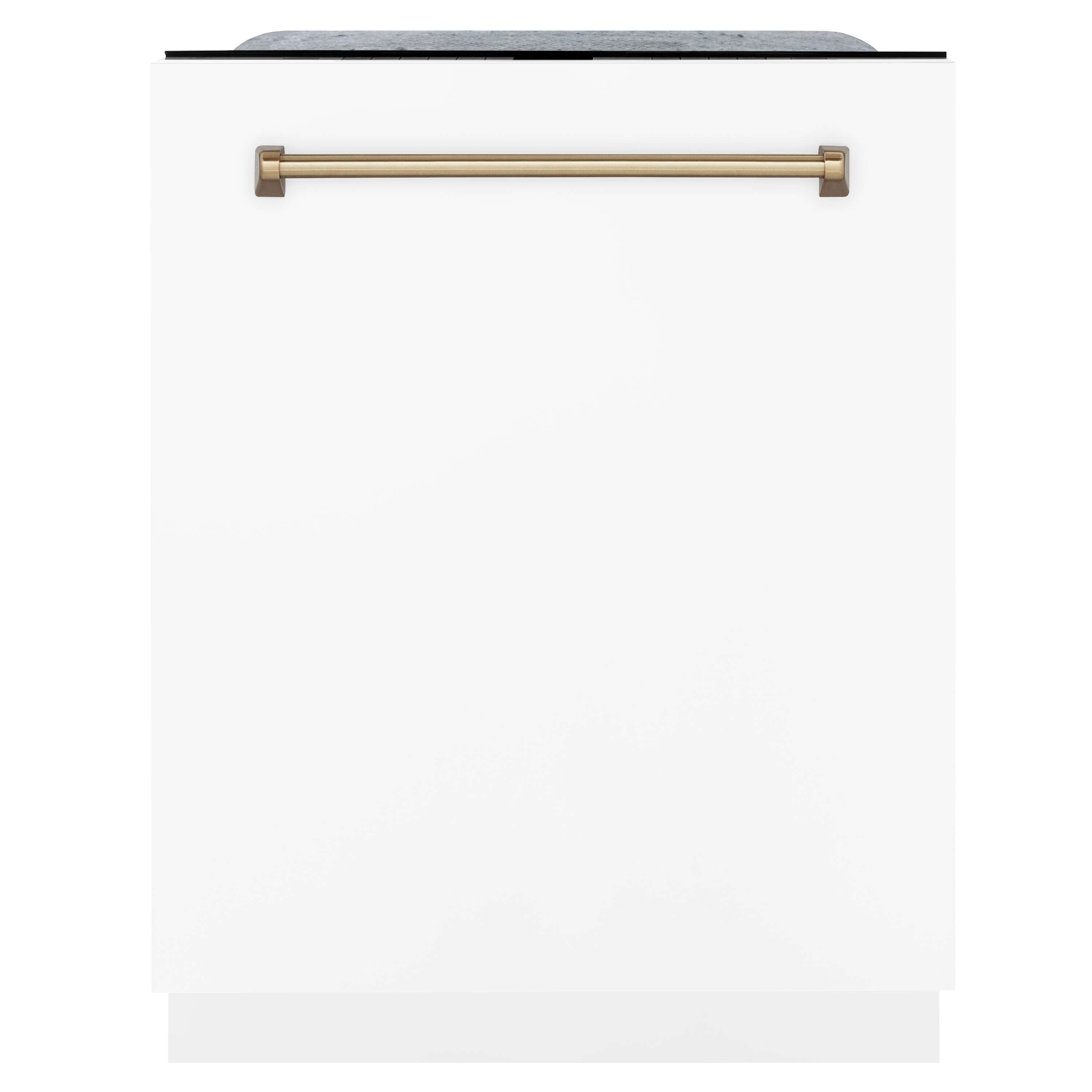 ZLINE 36 in. Autograph Edition Kitchen Package with Stainless Steel Dual Fuel Range with White Matte Door, Range Hood and Dishwasher with Champagne Bronze Accents (3AKP-RAWMRHDWM36-CB)