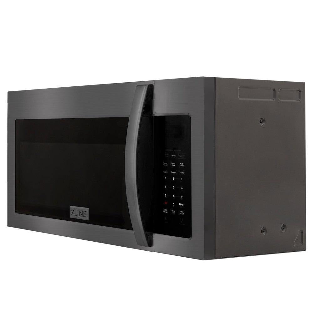 ZLINE Recirculating Over the Range Convection Microwave Oven with Charcoal Filters in Black Stainless Steel (MWO-OTRCF-30-BS) side, closed.