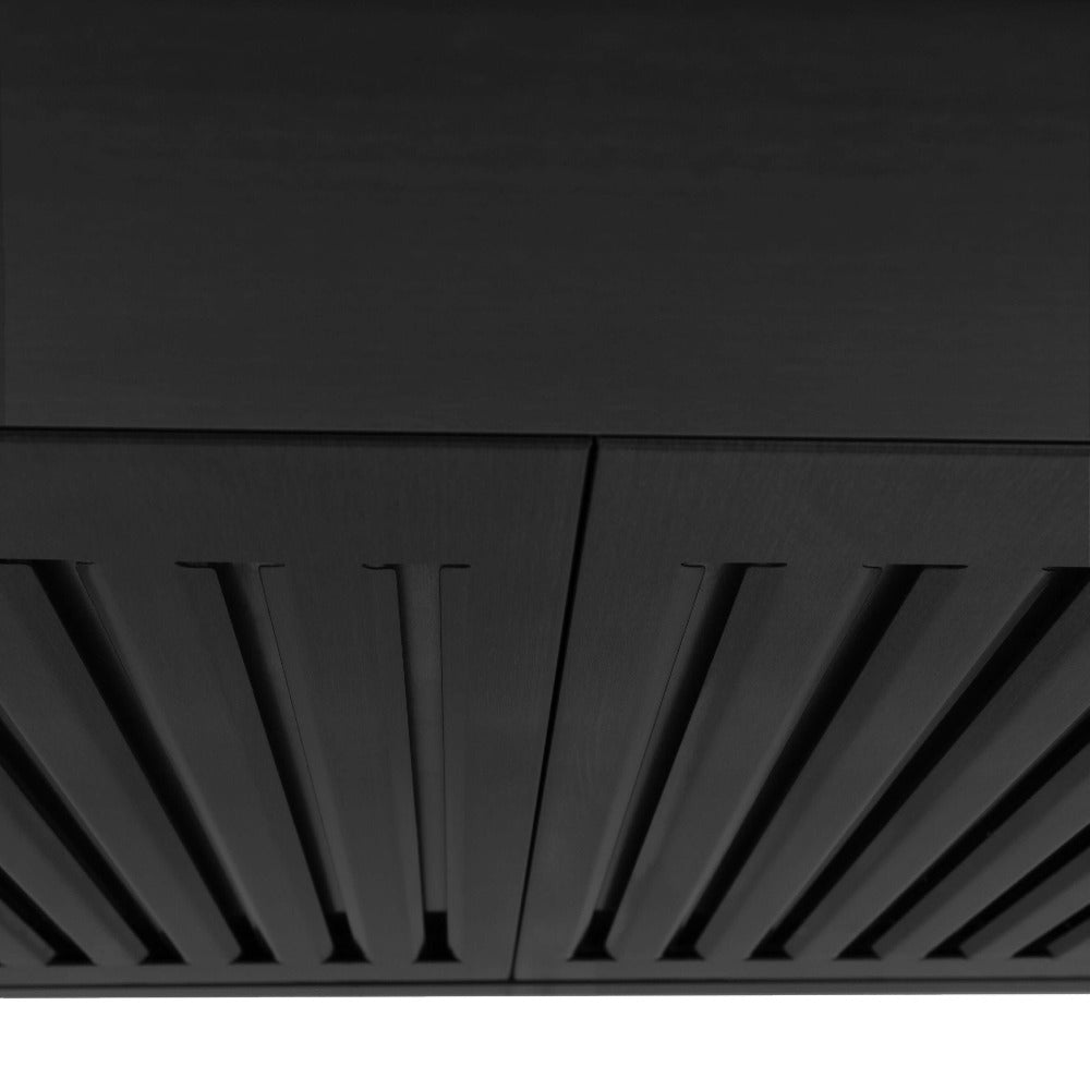 ZLINE black stainless steel range hood baffle filters close up