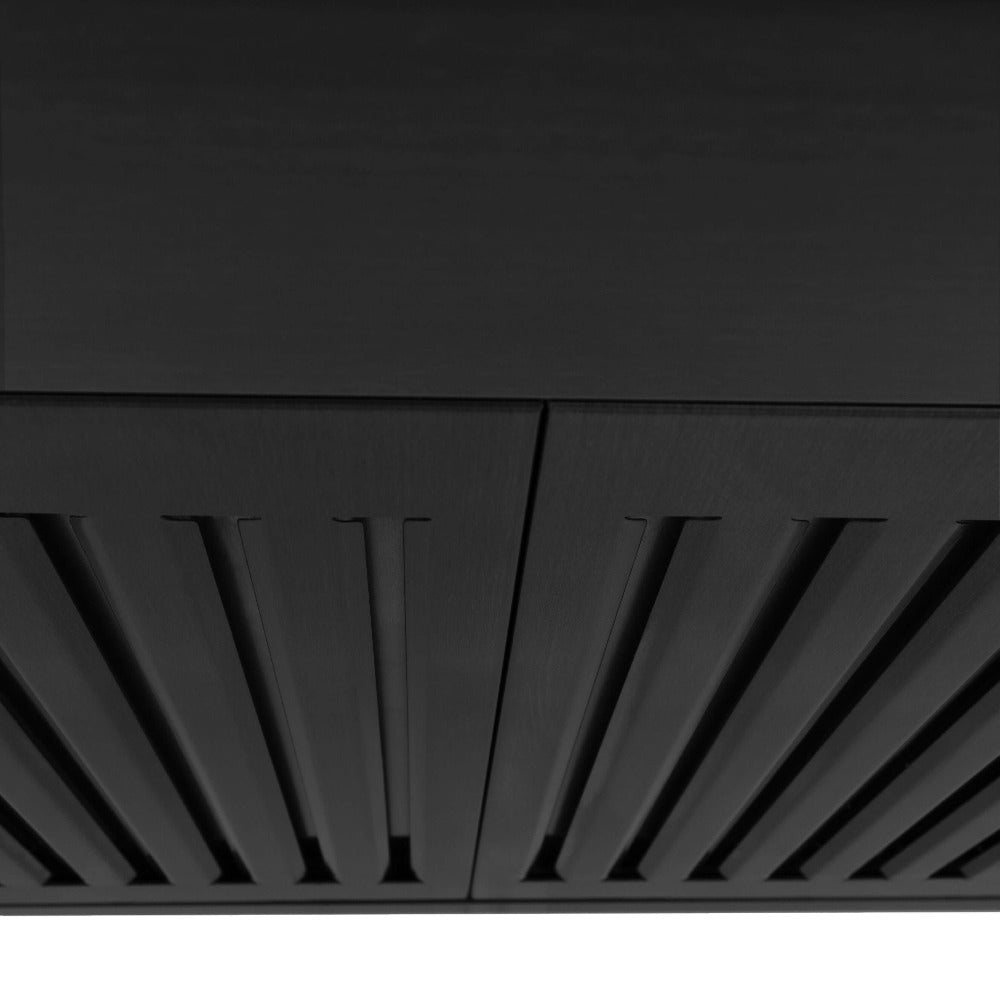 ZLINE black stainless steel range hood baffle filters close up
