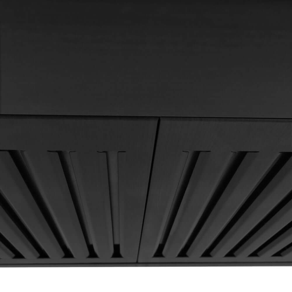 ZLINE black stainless steel range hood baffle filters close up