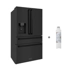 ZLINE 36 in. 21.6 cu. ft Freestanding French Door Fingerprint Resistant Black Stainless Steel Refrigerator with External Water and Ice Dispenser with Filter (RFM-W-WF-36-BS) side.