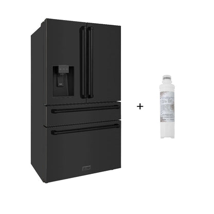ZLINE 36 in. 21.6 cu. ft Freestanding French Door Fingerprint Resistant Black Stainless Steel Refrigerator with External Water and Ice Dispenser with Filter (RFM-W-WF-36-BS) side.