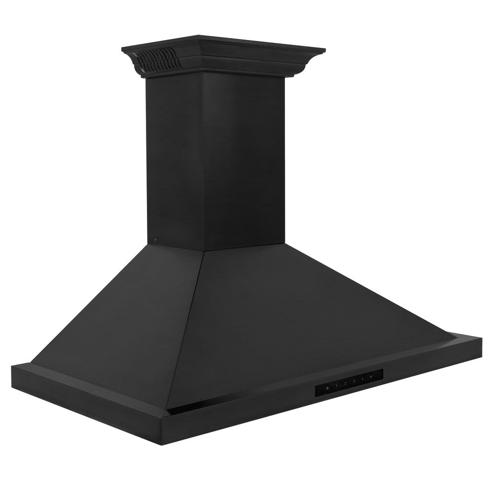 ZLINE Ducted Vent Wall Mount Range Hood in Black Stainless Steel with Built-in ZLINE CrownSound Bluetooth Speakers (BSKBNCRN-BT) 30 Inch side.