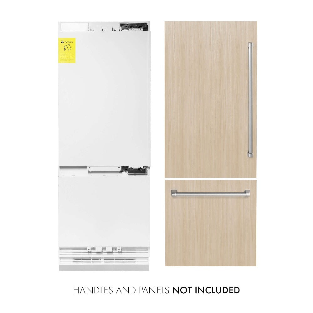 ZLINE 30 in. 16.1 cu. ft. Panel Ready Built-In 2-Door Bottom Freezer Refrigerator with Internal Water and Ice Dispenser (RBIV-30) front, closed.