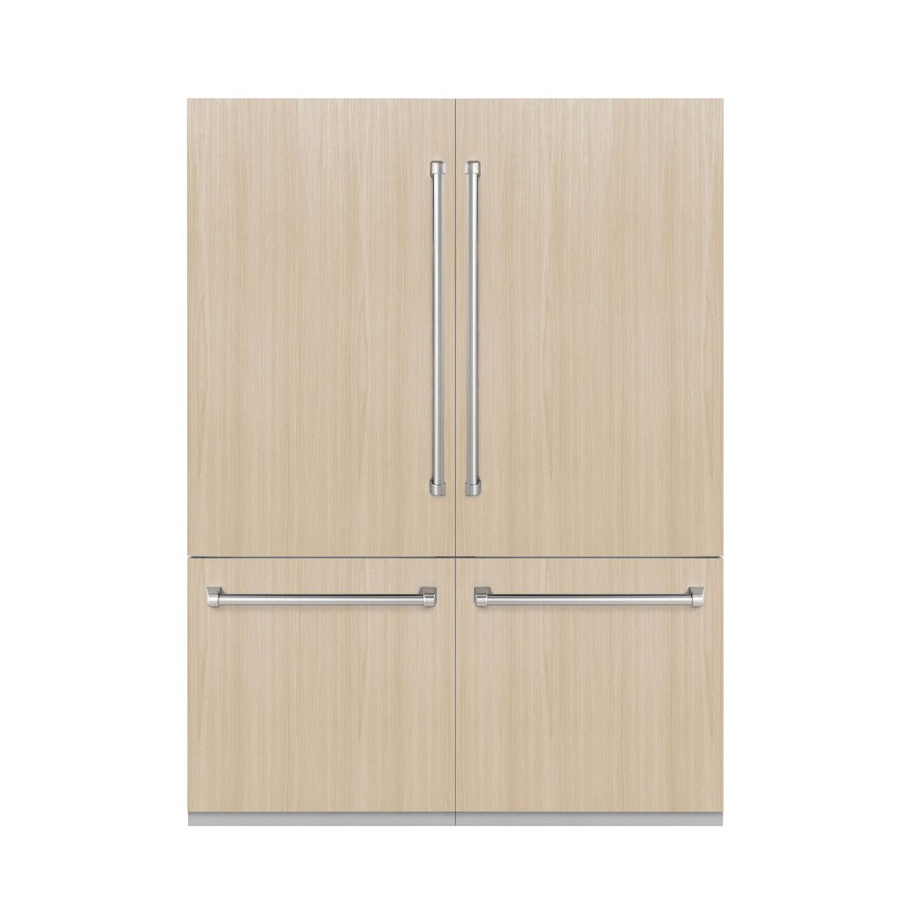 ZLINE 60 in. 32.2 cu. Ft. Panel Ready Built-In 4-Door French Door Refrigerator with Internal Water and Ice Dispenser (RBIV-60) front, closed with panels.
