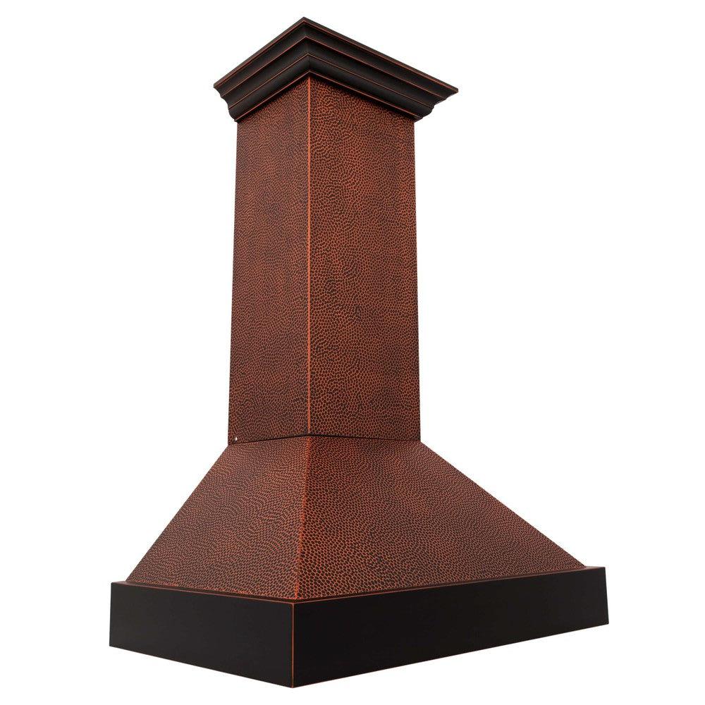 ZLINE Designer Series Wall Mount Range Hood in Hand-Hammered Copper with Oil-Rubbed Bronze Details (655-HBXXX) main image.