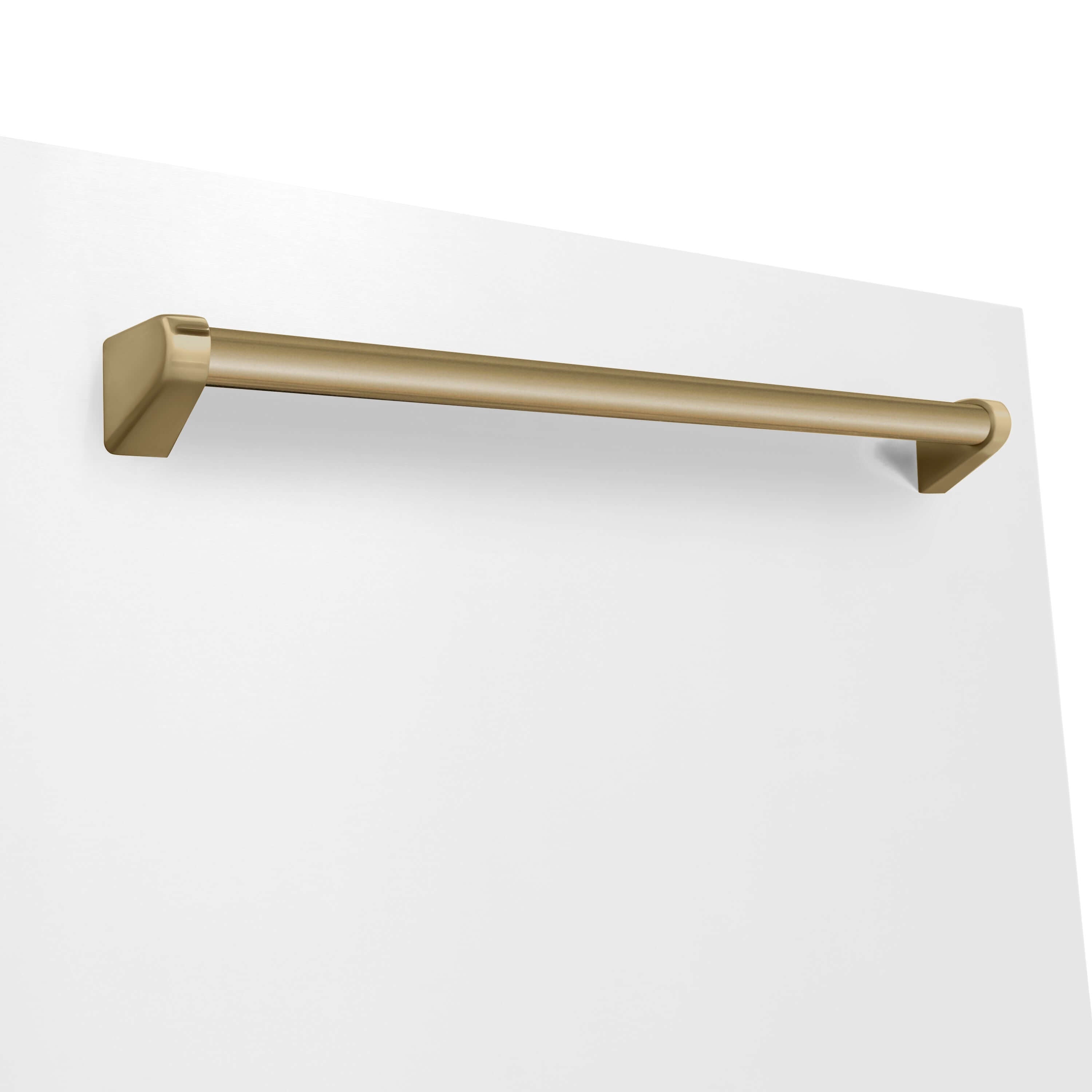 Champagne Bronze handle on ZLINE Autograph Edition 24" Dishwasher with White Matte panel.