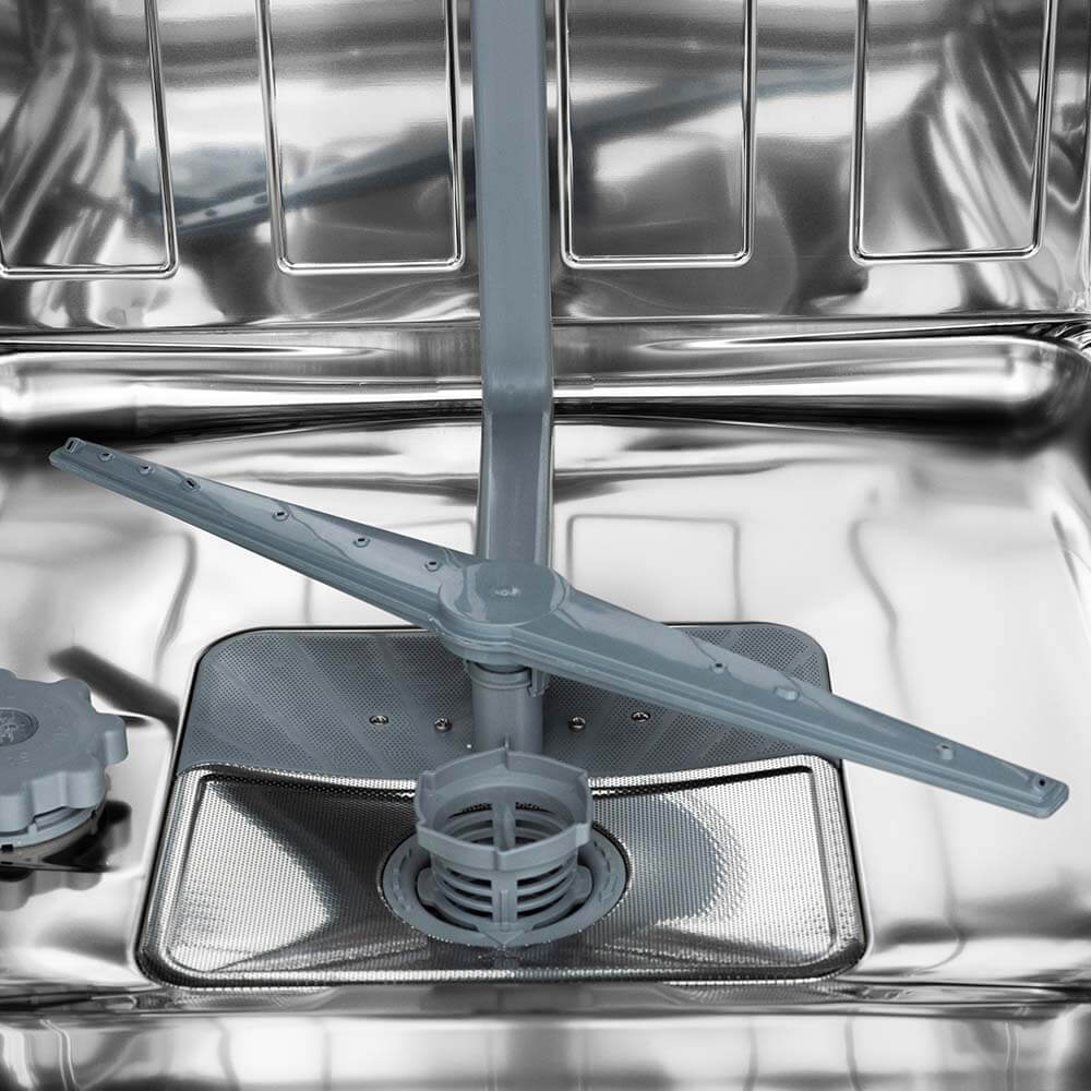 Spray arm inside ZLINE dishwasher stainless steel tub