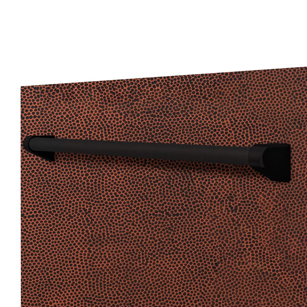 Close up of Hand-Hammered Copper panel with black traditional handle