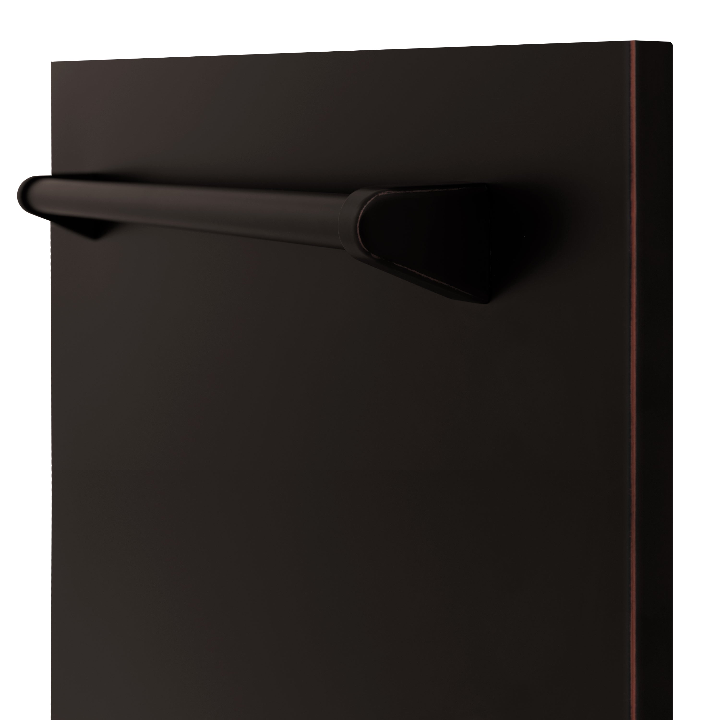 Close up of Oil-Rubbed Bronze panel with oil-rubbed bronze traditional handle