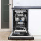 ZLINE 18 in. Tallac Series 3rd Rack Top Control Built-In Dishwasher in Custom Panel Ready with Stainless Steel Tub, 51dBa (DWV-18) built-in to cabinets in a luxury kitchen, with oil-rubbed bronze panel.