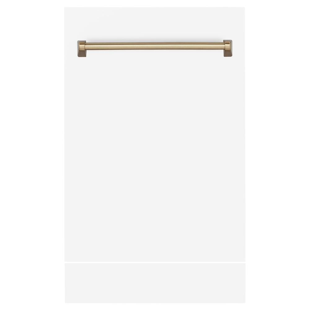 ZLINE Autograph Edition 18 in. Tallac Dishwasher Panel in White Matte with Champagne Bronze Handle (DPVZ-WM-18-CB) 