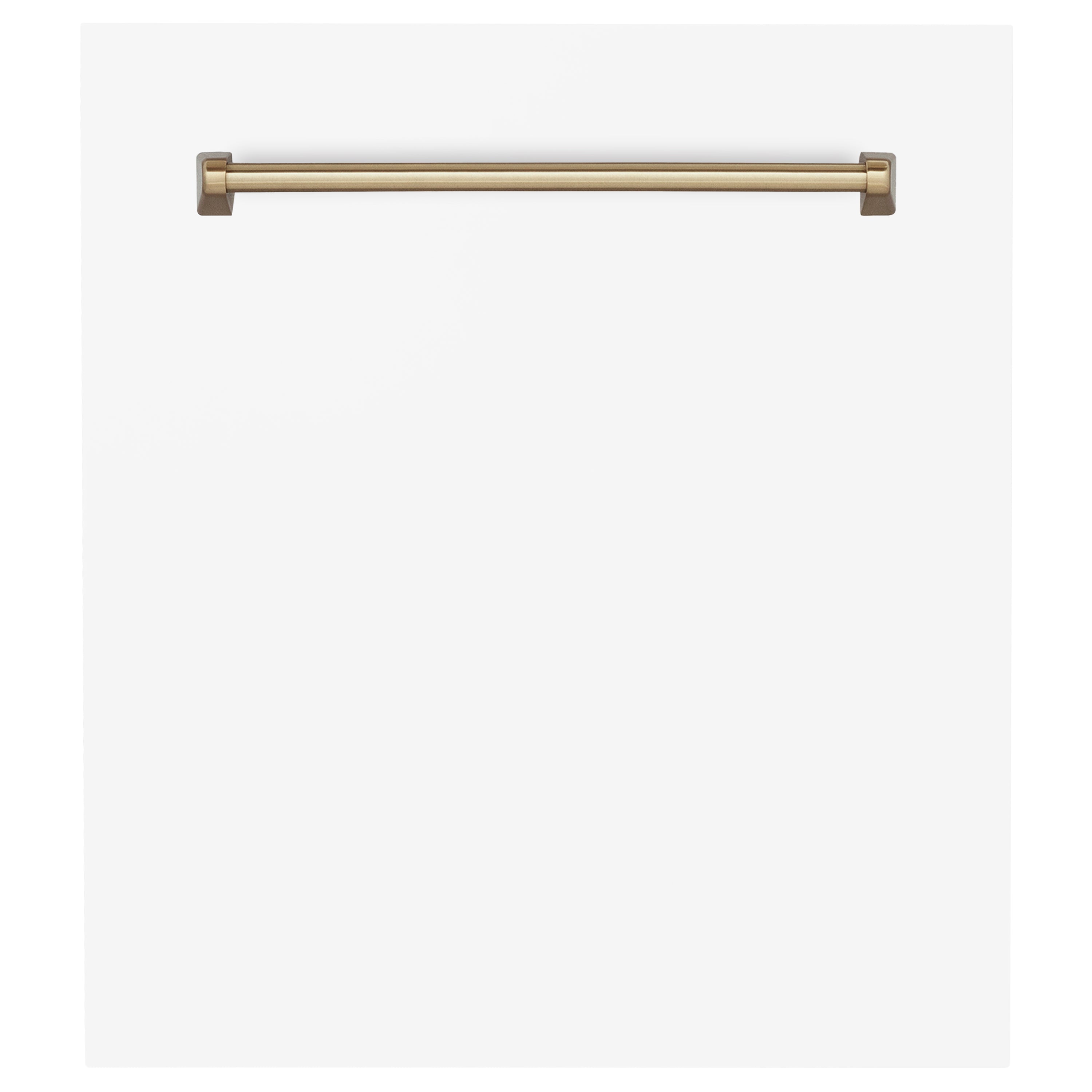 ZLINE 24 in. Autograph Edition Tallac Dishwasher Panel in White Matte with Champagne Bronze handle front.