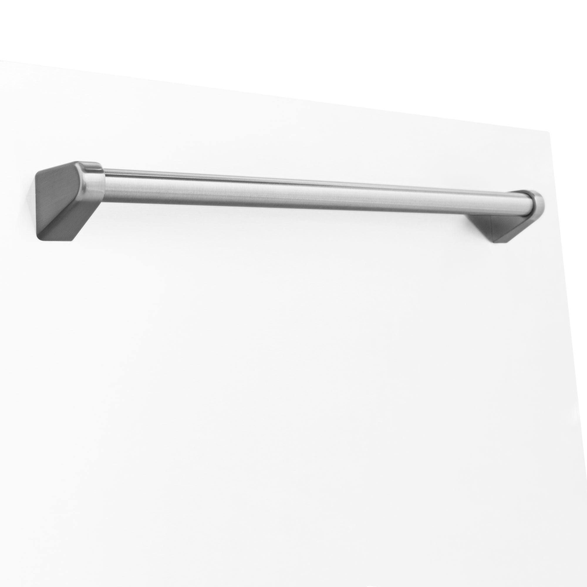 Close of of White Matte panel with stainless steel traditional handle