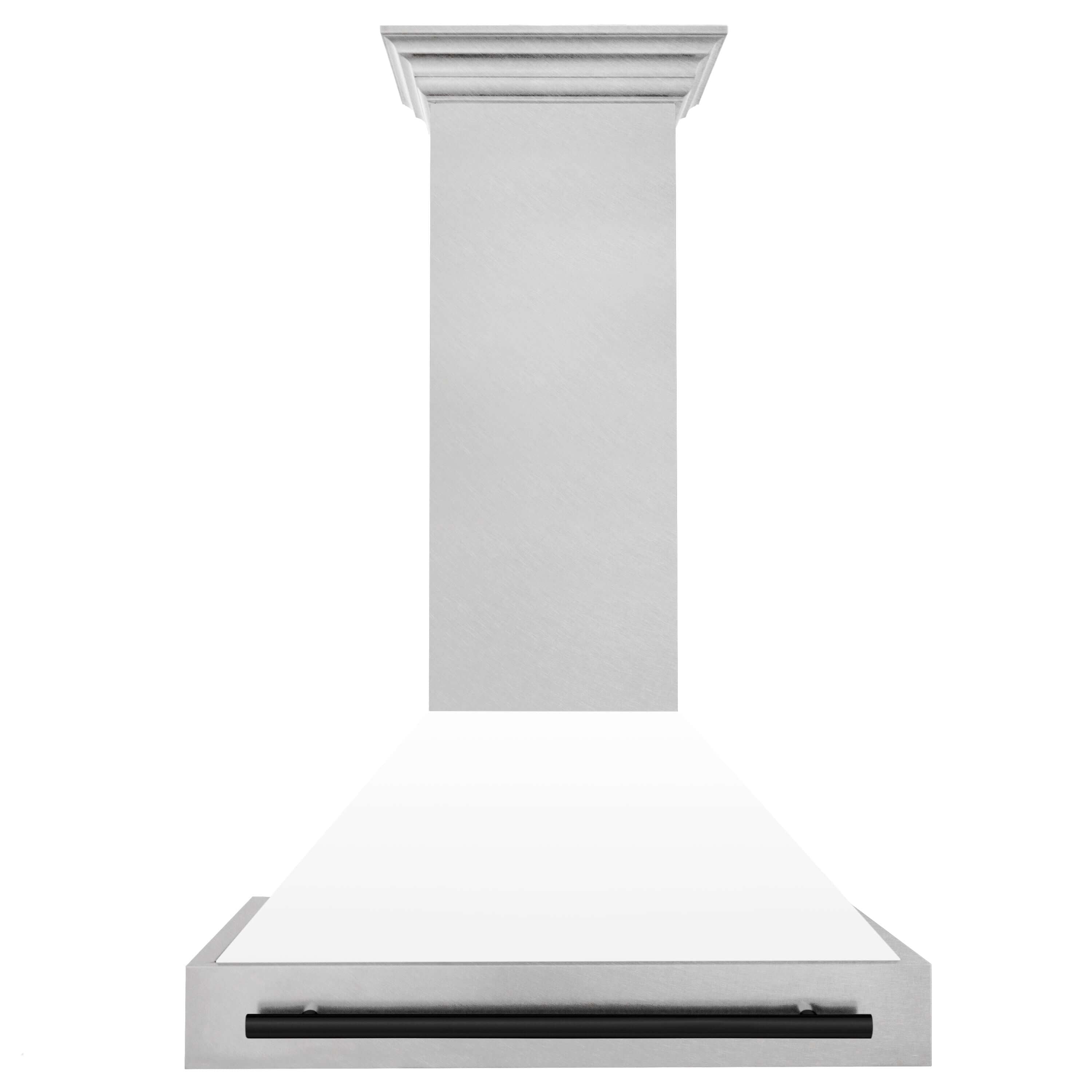 36 in. ZLINE Autograph Edition Fingerprint Resistant DuraSnow Stainless Steel Wall Mount Range Hood with White Matte Shell and Matte Black Handle Front View