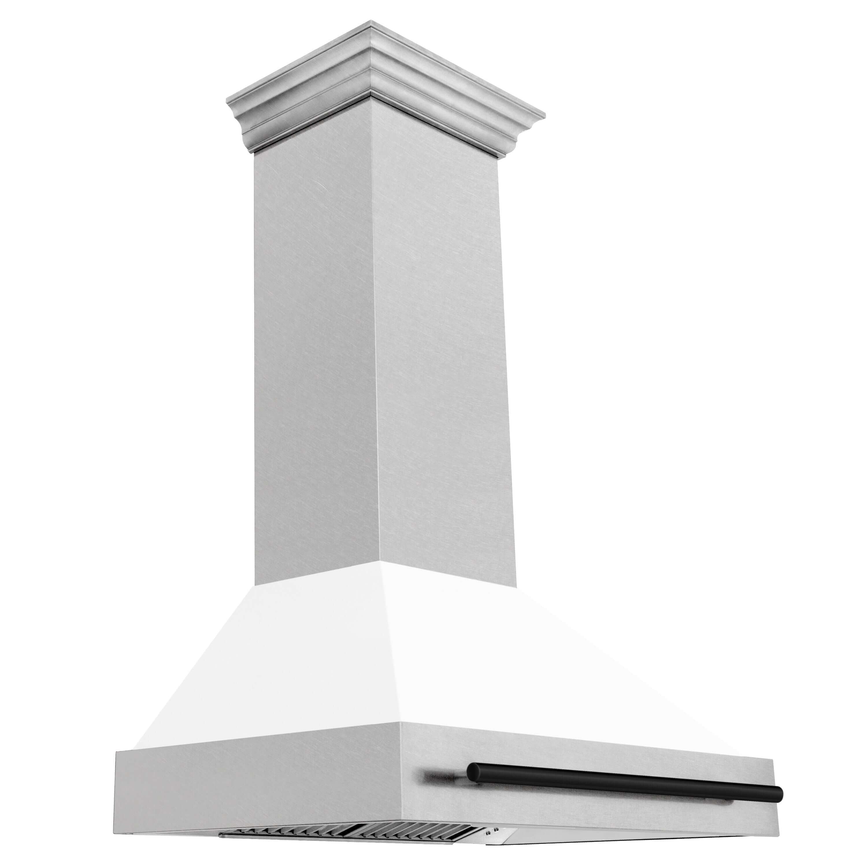 ZLINE Autograph Edition 36 in. Fingerprint Resistant Stainless Steel Range Hood with White Matte Shell and Accented Handle (8654SNZ-WM36) Matte Black