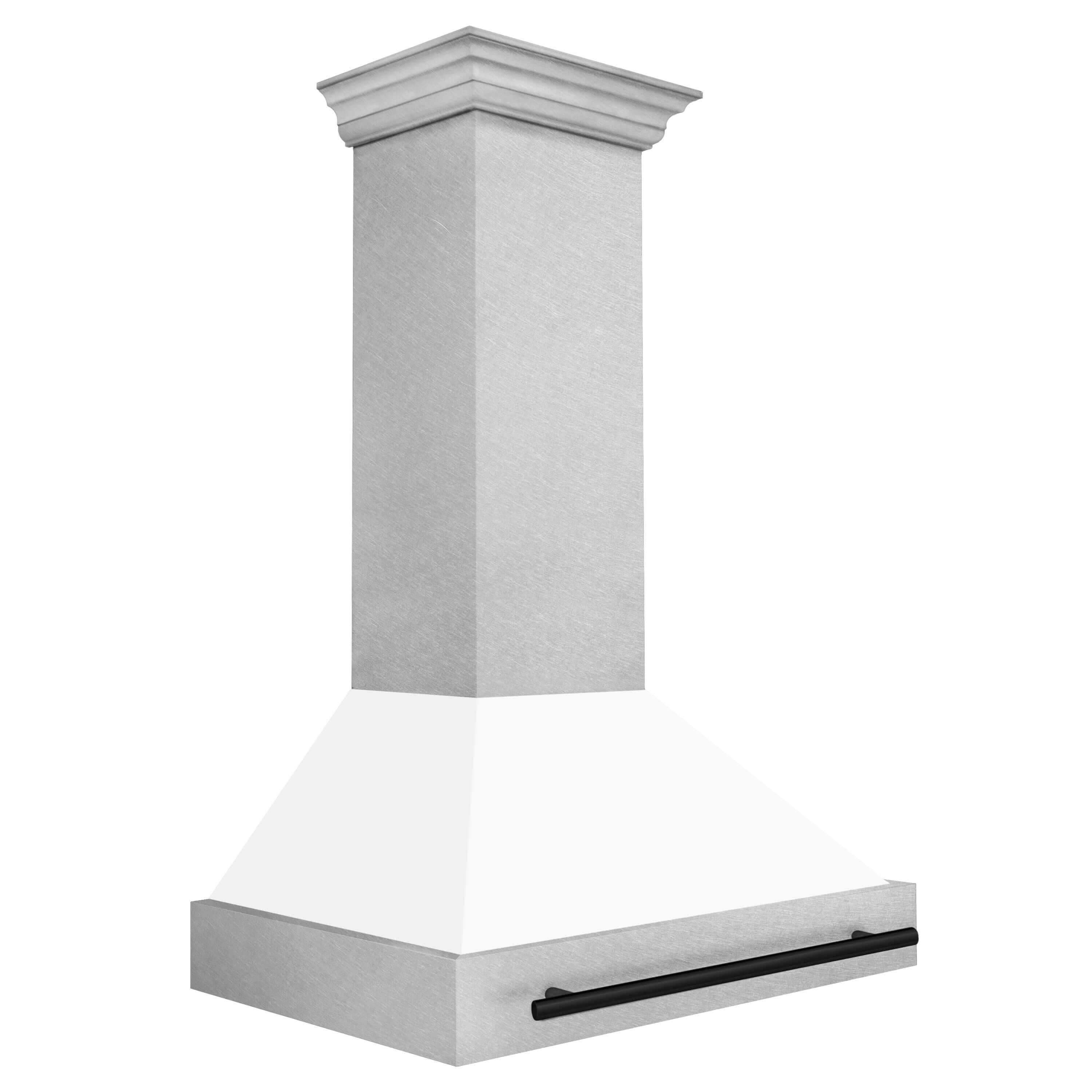 ZLINE Autograph Edition 36 in. Fingerprint Resistant Stainless Steel Range Hood with White Matte Shell and Accented Handle (8654SNZ-WM36) side.