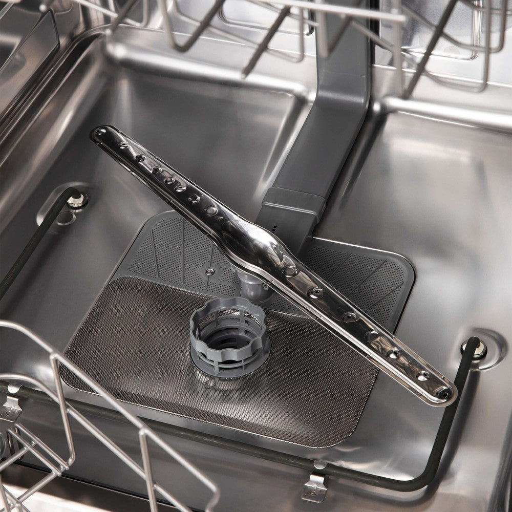 Stainless steel tub and spray arm on ZLINE dishwasher.