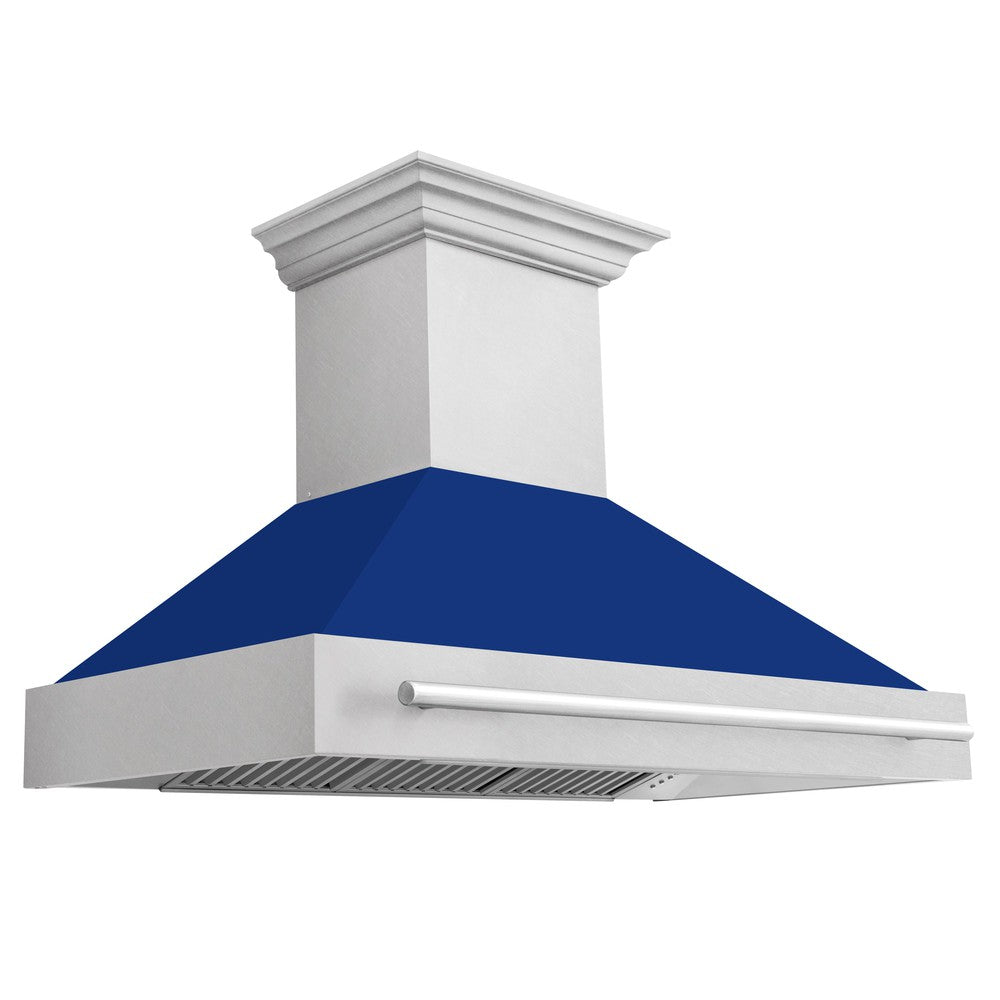 ZLINE 48 in. Fingerprint Resistant Stainless Steel Range Hood with Colored Shell Options (8654SNX-48) Blue Gloss