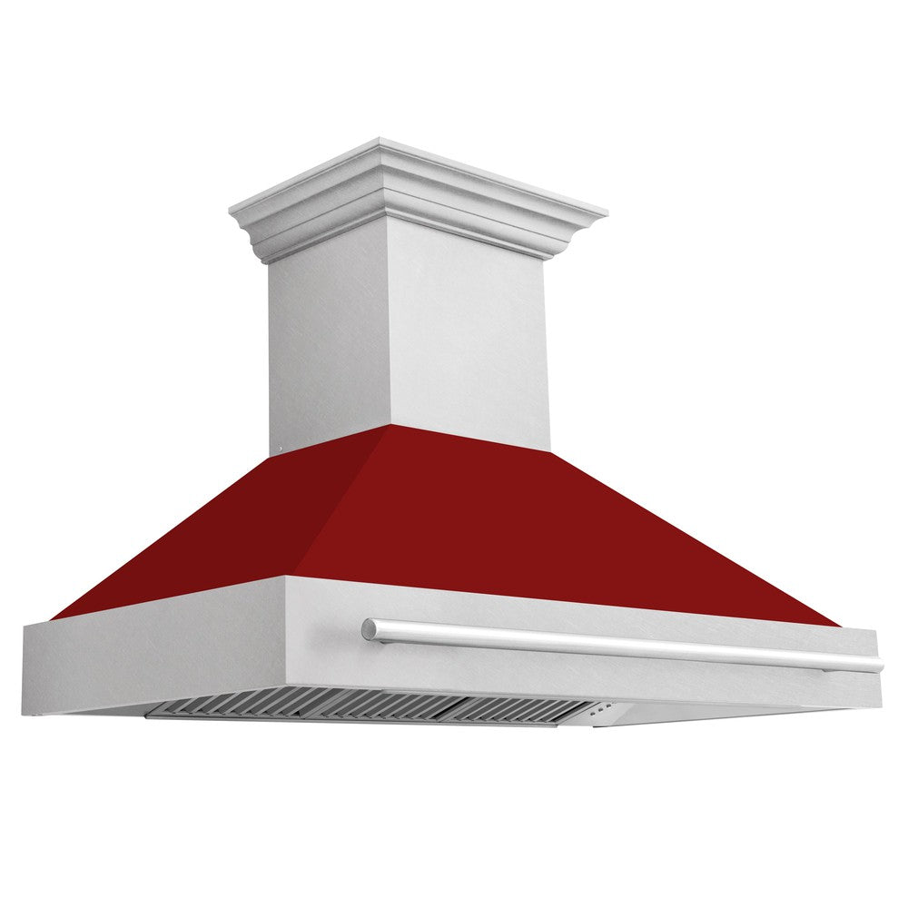 ZLINE 48 in. Fingerprint Resistant Stainless Steel Range Hood with Colored Shell Options (8654SNX-48) Red Gloss