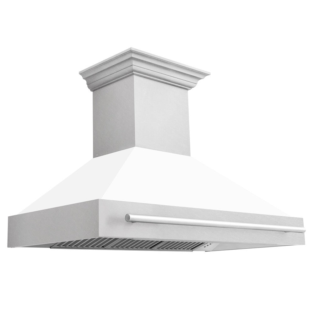 ZLINE 48 in. Fingerprint Resistant Stainless Steel Range Hood with Colored Shell Options (8654SNX-48) White Matte
