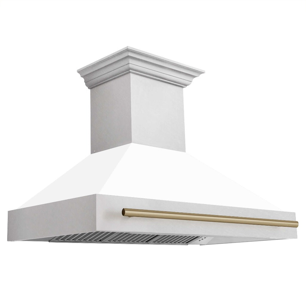 ZLINE Autograph Edition 48 in. Fingerprint Resistant Stainless Steel Range Hood with White Matte Shell and Accented Handle (8654SNZ-WM48) Champagne Bronze