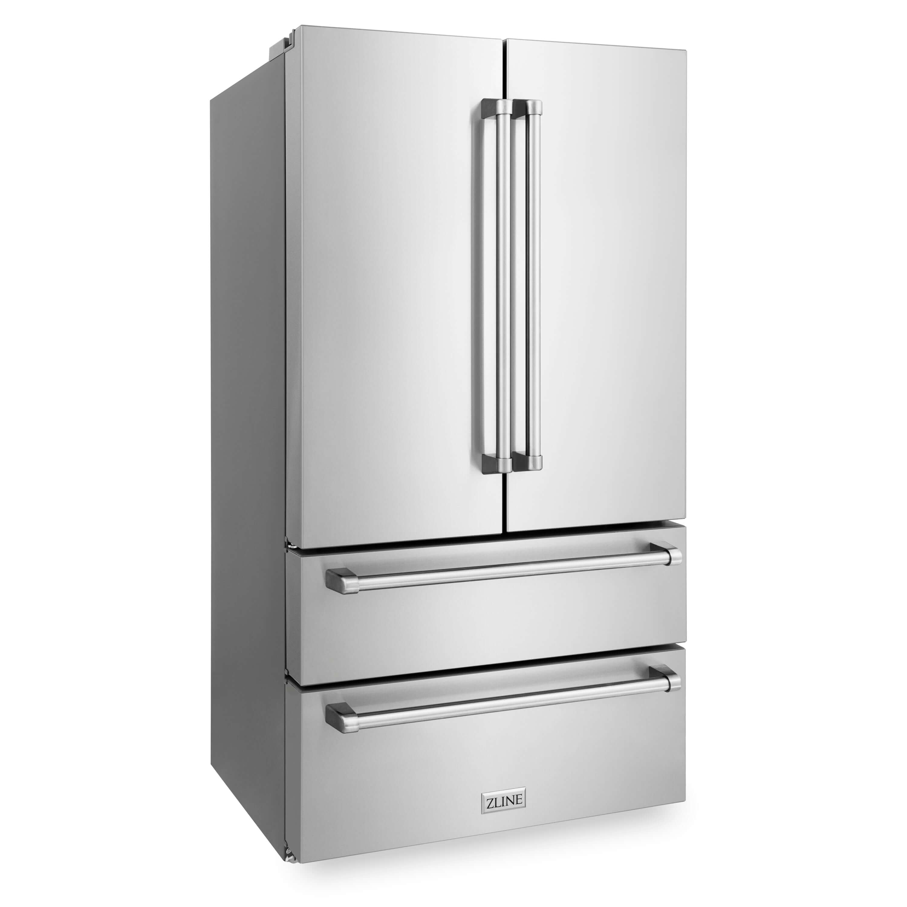 ZLINE 36 in. Freestanding French Door Refrigerator with Ice Maker in Fingerprint Resistant Stainless Steel (RFM-36) Side View