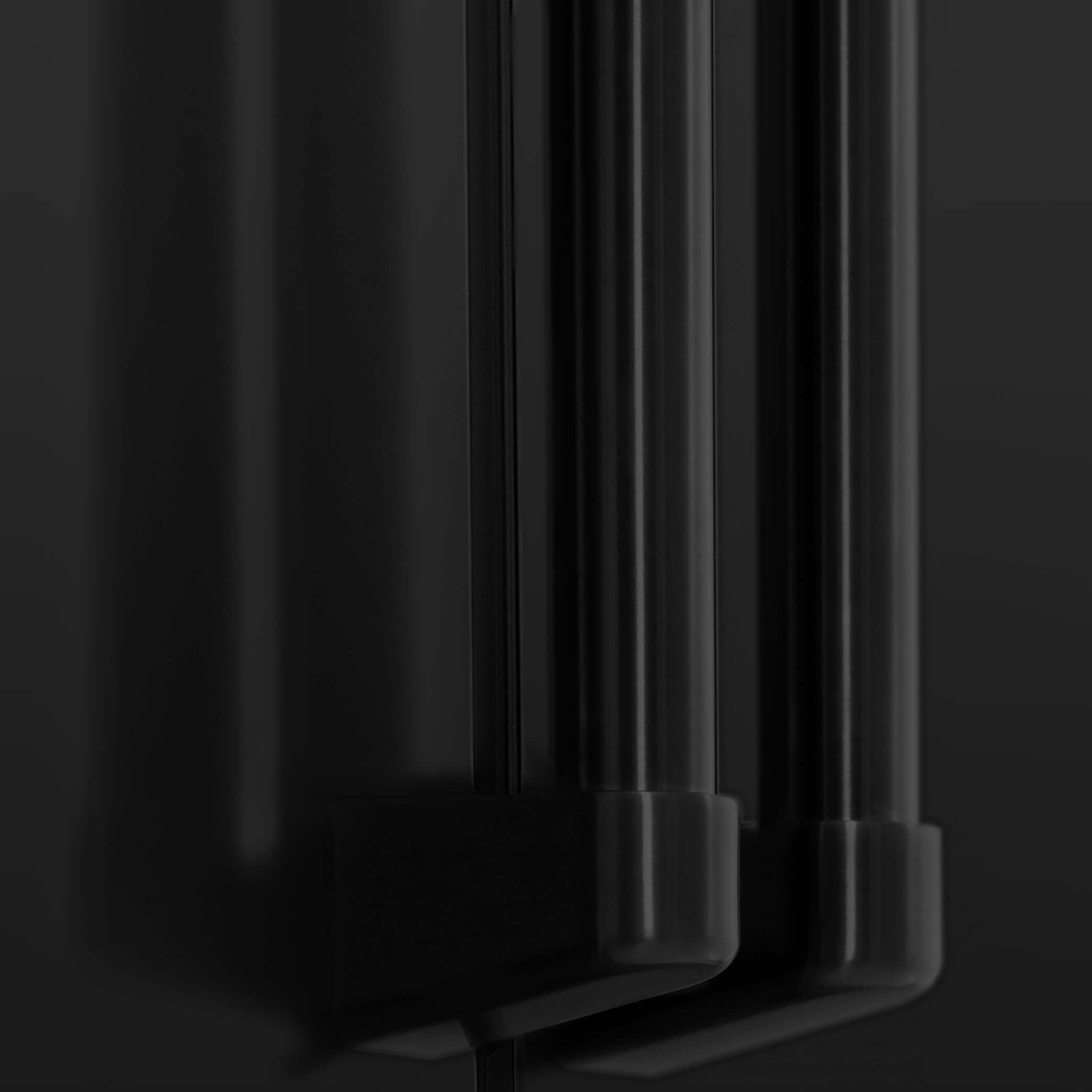 ZLINE Black Stainless Steel French Door Refrigerator Handles and Finish Close Up.