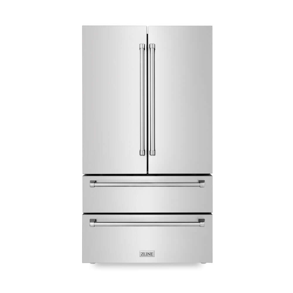 ZLINE Kitchen Package with Stainless Steel 36 in. French Door Refrigerator, 30 in. Gas Range, 30 in. Range Hood, 24 in. Microwave Drawer, and 24 in. Tall Tub Dishwasher (5KPR-SGRRH30-MWDWV)