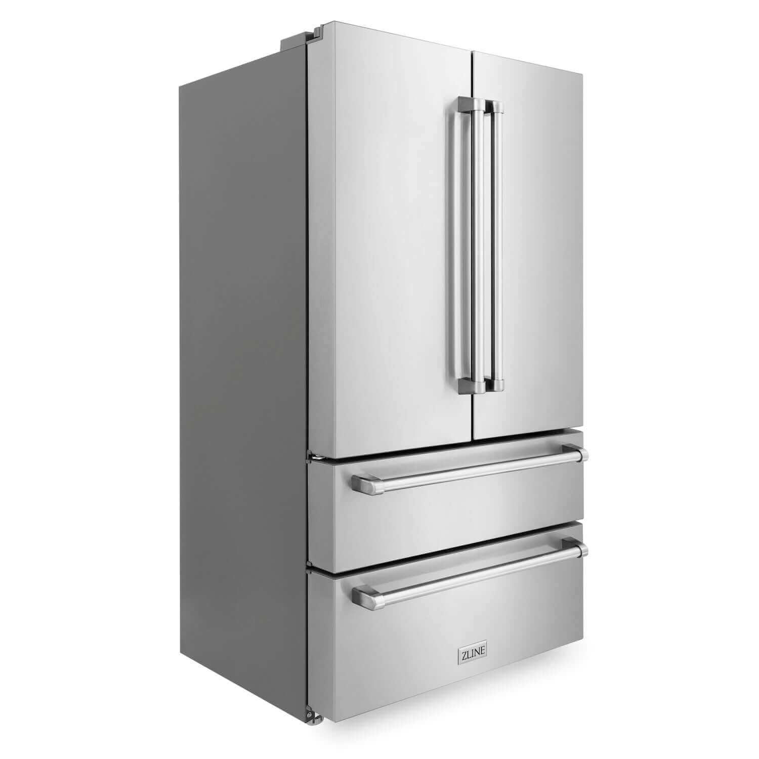 ZLINE 36" Stainless Steel French door counter-depth refrigerator side view.