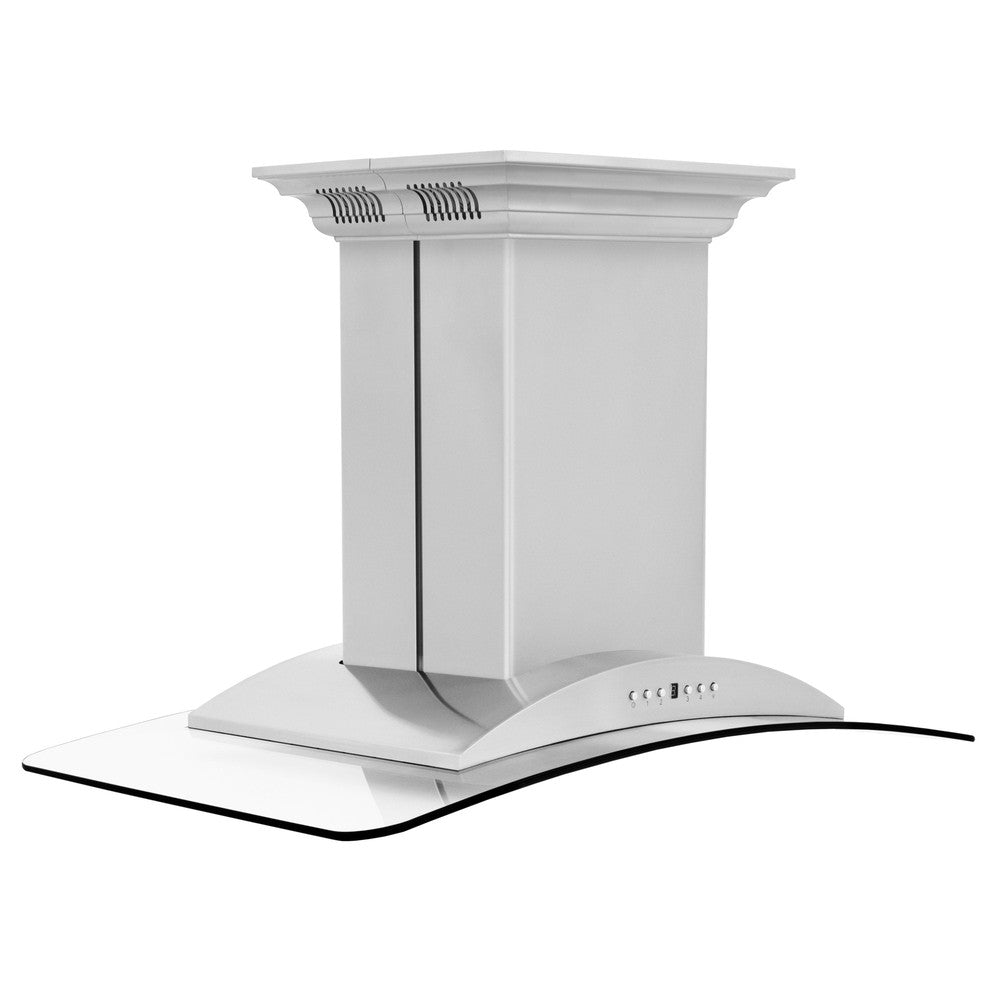 ZLINE Island Mount Range Hood in Stainless Steel with Built-in ZLINE CrownSound Bluetooth Speakers (GL9iCRN-BT) side.