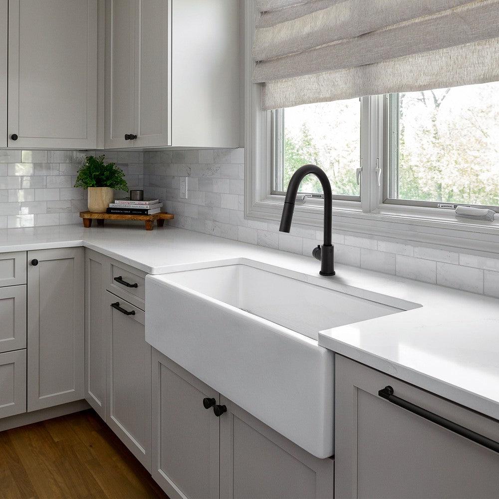 ZLINE Gemini Touchless Kitchen Faucet (GEM-KFS) Matte Black lifestyle, in a luxury home.